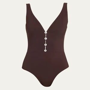 Karla Colletto Delphine V-Neck Silent Underwire One-Piece Swimsuit NWOT